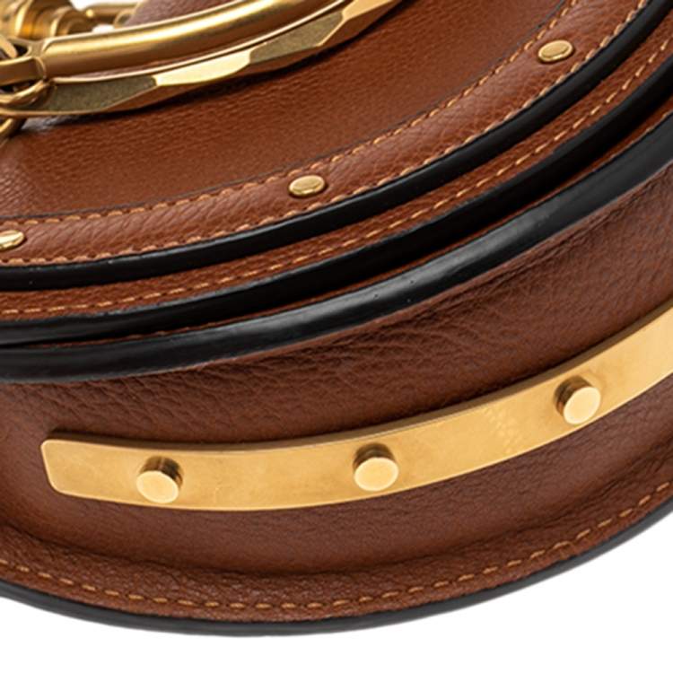 Pre Owned Chloé Brown Leather Small Nile Bracelet Minaudiere Crossbody Bag