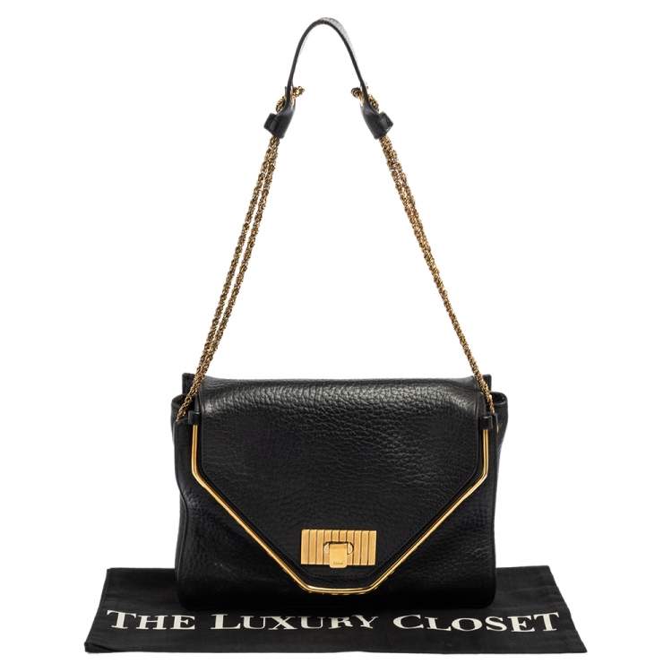 Pre Owned Chloe Black Pebbled Leather Medium Sally Flap Shoulder Bag