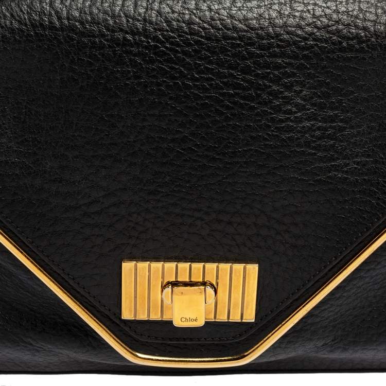 Pre Owned Chloe Black Pebbled Leather Medium Sally Flap Shoulder Bag
