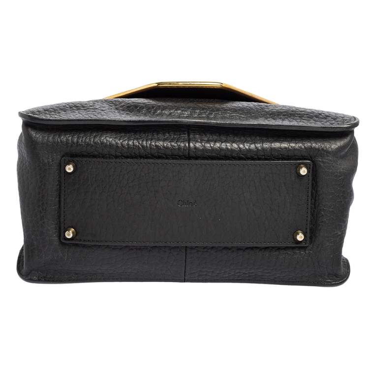 Pre Owned Chloe Black Pebbled Leather Medium Sally Flap Shoulder Bag