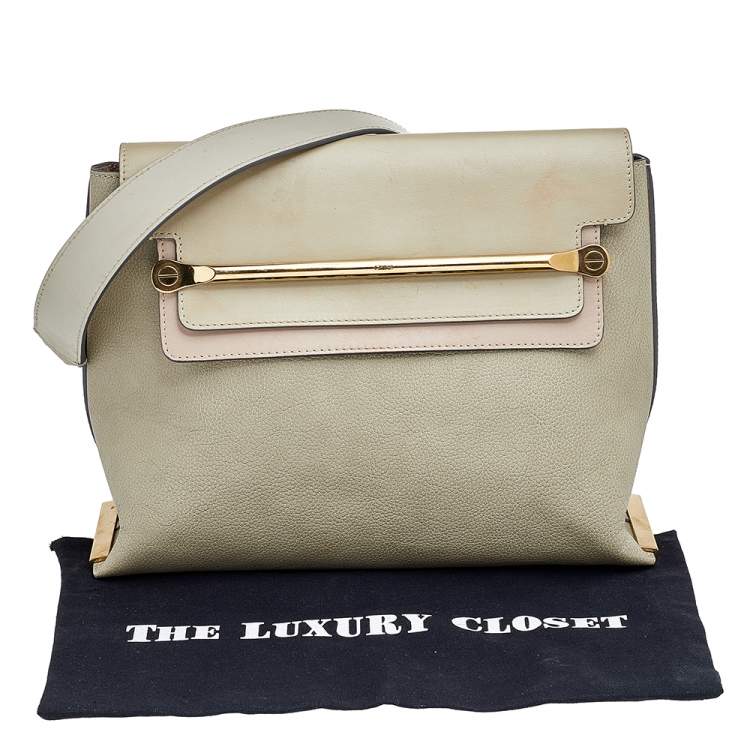 مملوكة مسبقًا Chloe Green/Beige Leather Medium Clare Shoulder Bag