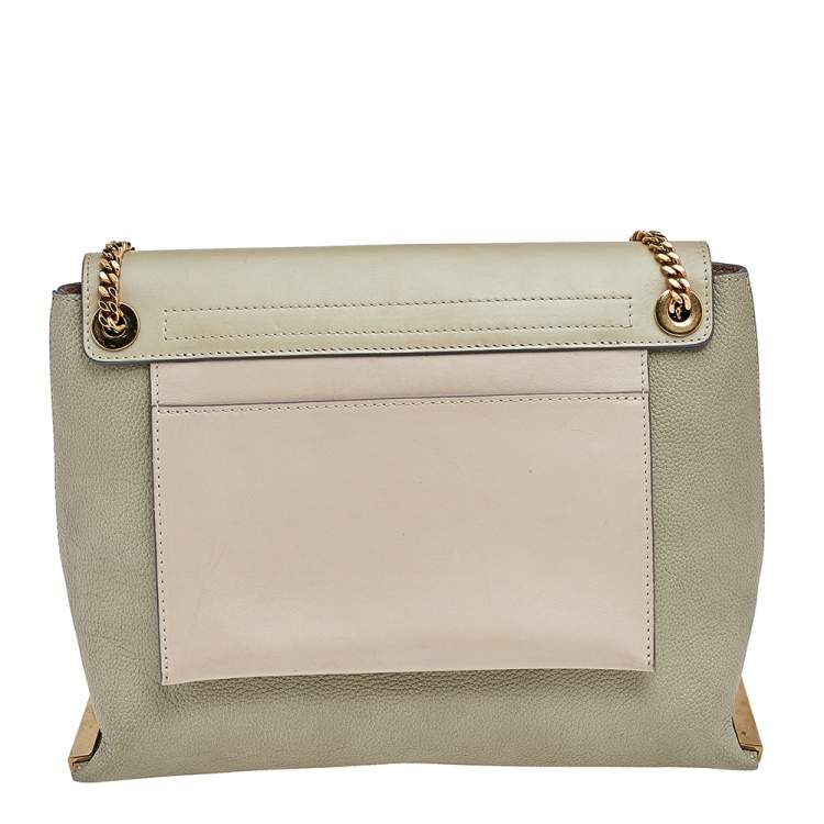 مملوكة مسبقًا Chloe Green/Beige Leather Medium Clare Shoulder Bag