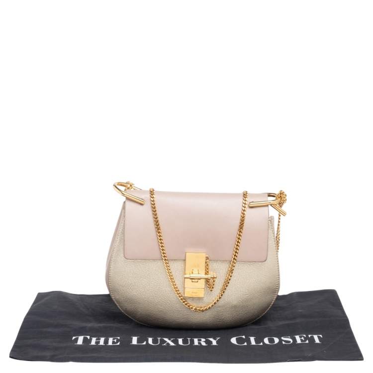 Pre Owned Chloe Beige/Metallic Gold Leather Medium Drew Shoulder Bag