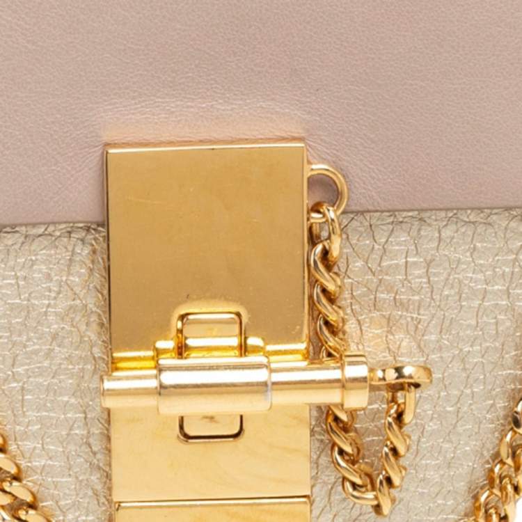 Pre Owned Chloe Beige/Metallic Gold Leather Medium Drew Shoulder Bag