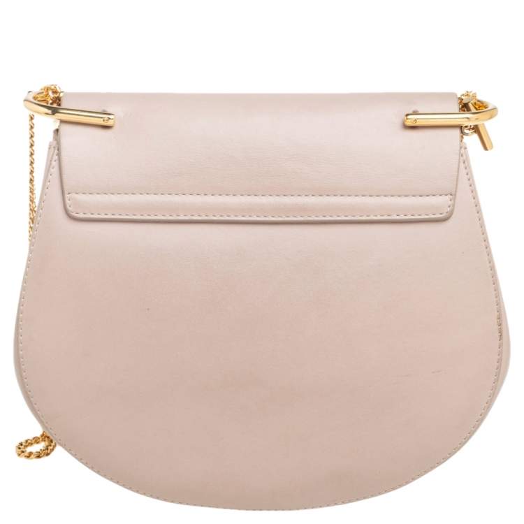 Pre Owned Chloe Beige/Metallic Gold Leather Medium Drew Shoulder Bag