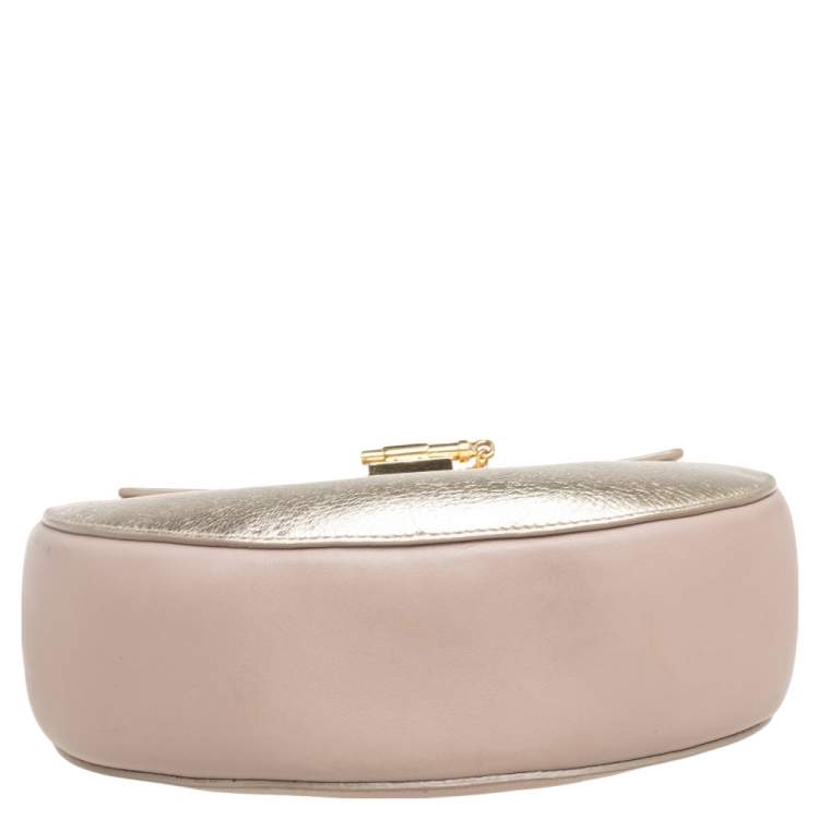 Pre Owned Chloe Beige/Metallic Gold Leather Medium Drew Shoulder Bag