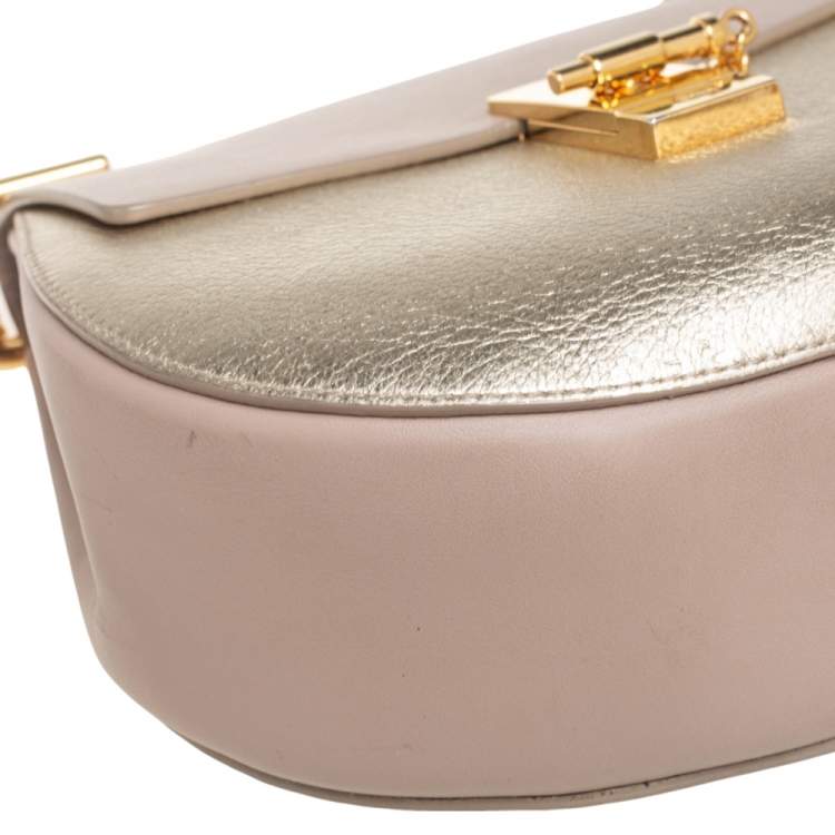 Pre Owned Chloe Beige/Metallic Gold Leather Medium Drew Shoulder Bag