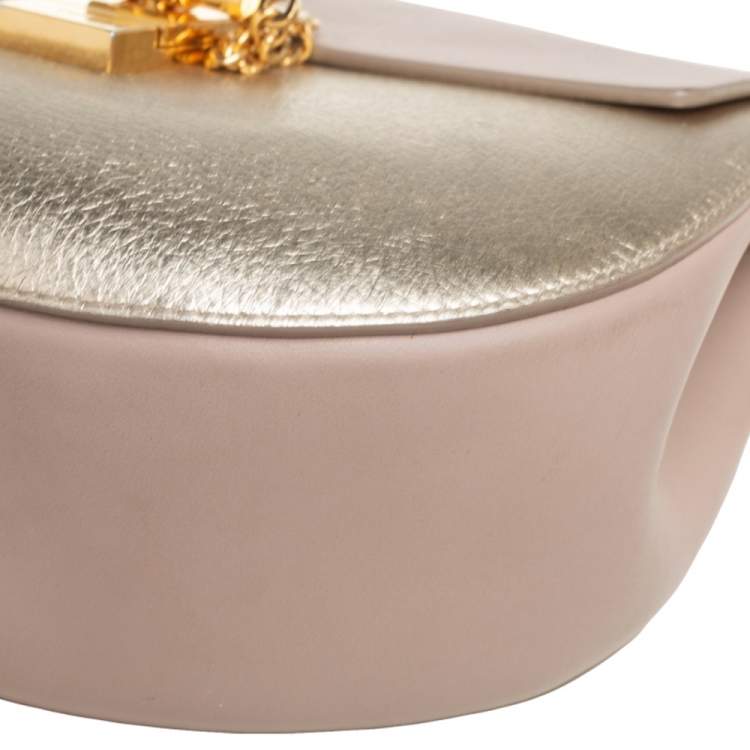Pre Owned Chloe Beige/Metallic Gold Leather Medium Drew Shoulder Bag