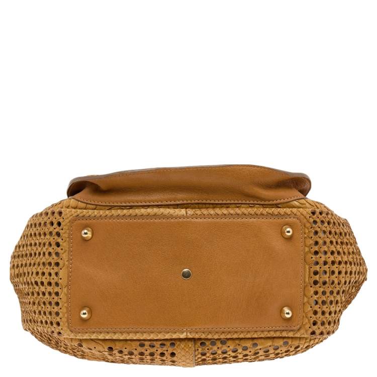 Pre Owned Chloe Tan Cut Out Python Wight Hobo