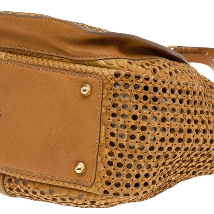 Pre Owned Chloe Tan Cut Out Python Wight Hobo