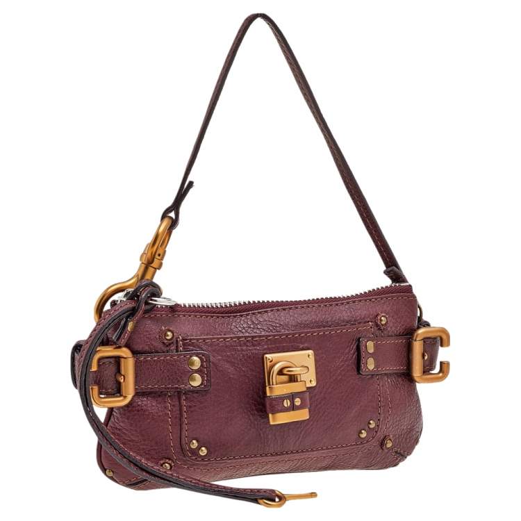 Pre Owned Chloe Burgundy Leather Paddington Clutch