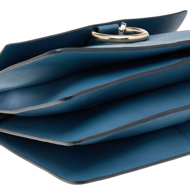Pre Owned Chloe Blue/Black Leather And Suede Medium Faye Shoulder Bag
