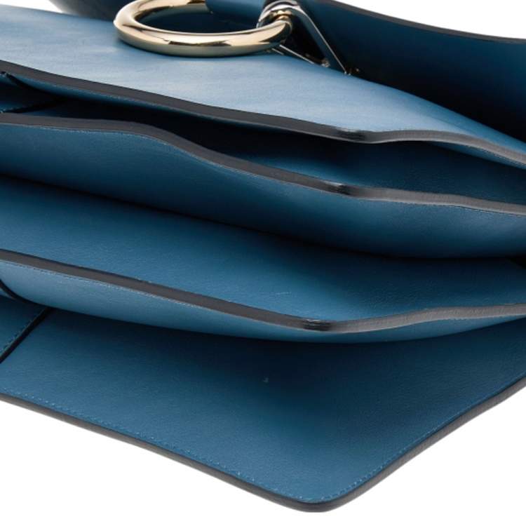 Pre Owned Chloe Blue/Black Leather And Suede Medium Faye Shoulder Bag