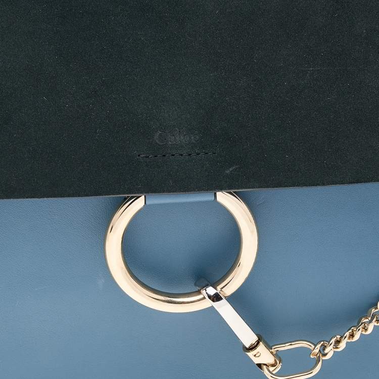 Pre Owned Chloe Blue/Black Leather And Suede Medium Faye Shoulder Bag