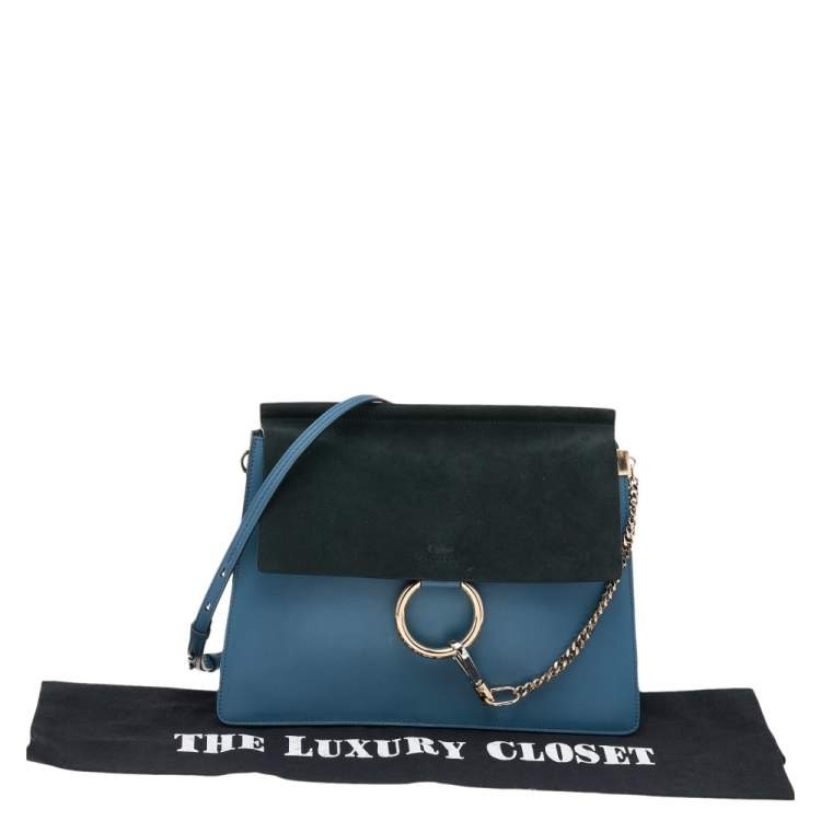 Pre Owned Chloe Blue/Black Leather And Suede Medium Faye Shoulder Bag