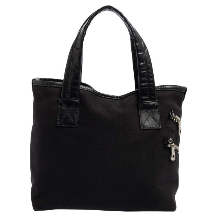 Pre Owned Chloe Black/Silver Canvas and Leather Logo Printed Tote