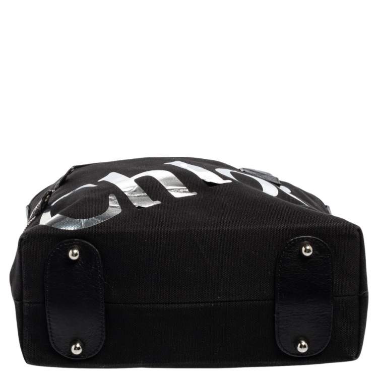 Pre Owned Chloe Black/Silver Canvas and Leather Logo Printed Tote