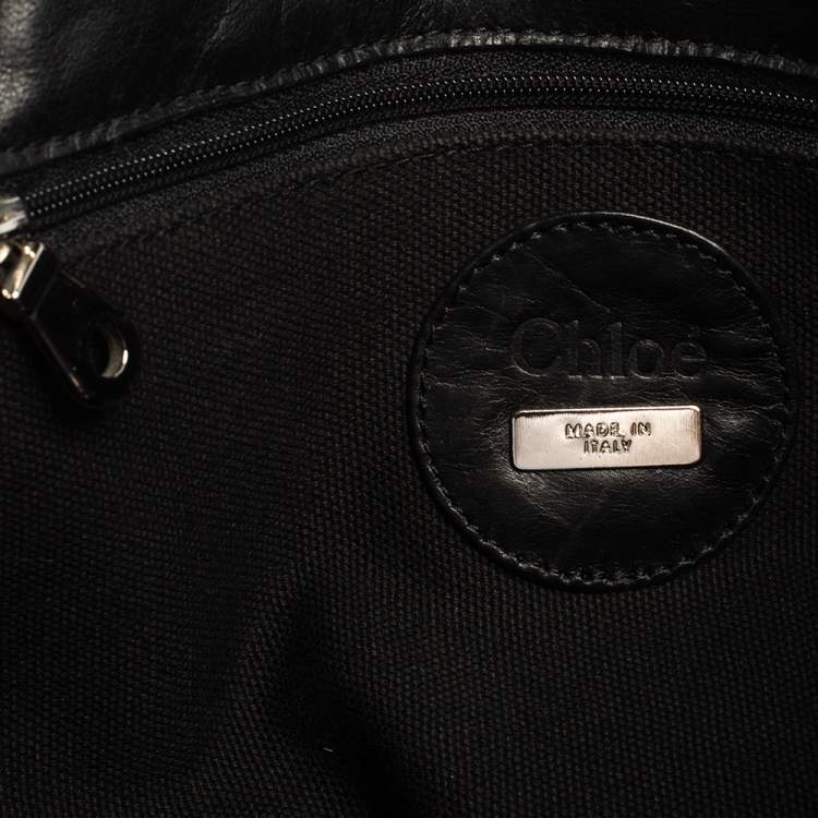 Pre Owned Chloe Black/Silver Canvas and Leather Logo Printed Tote