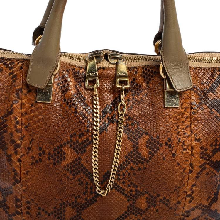 Pre Owned Chloe Brown Python and Leather Baylee Tote