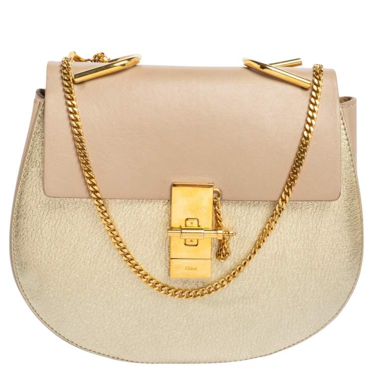 Pre Owned Chloe Pink/Gold Leather Medium Drew Shoulder Bag
