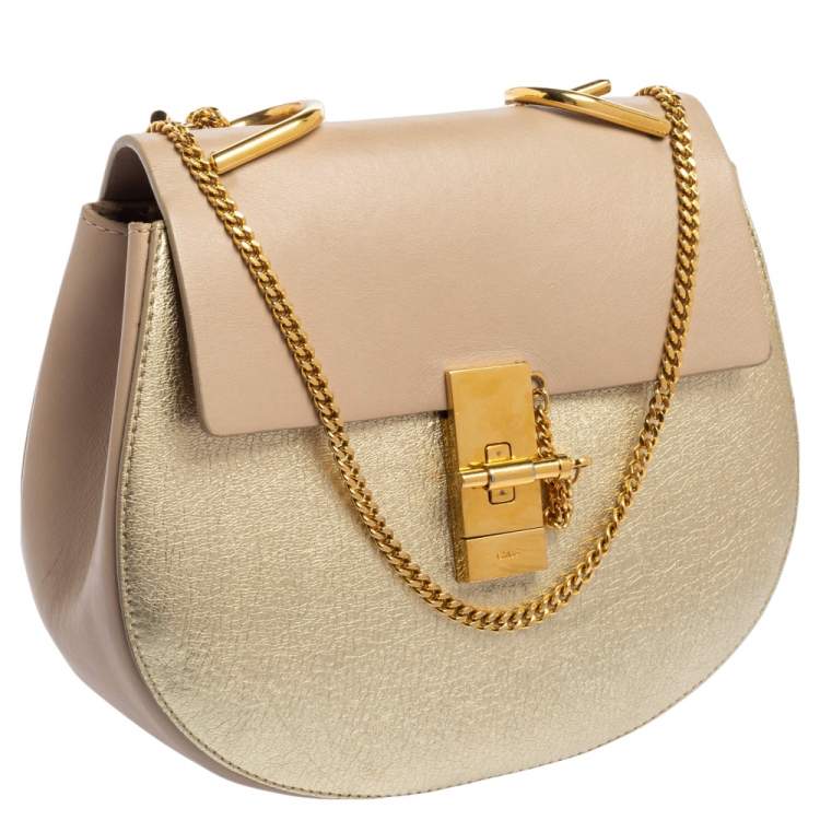 Pre Owned Chloe Pink/Gold Leather Medium Drew Shoulder Bag
