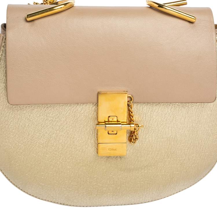 Pre Owned Chloe Pink/Gold Leather Medium Drew Shoulder Bag