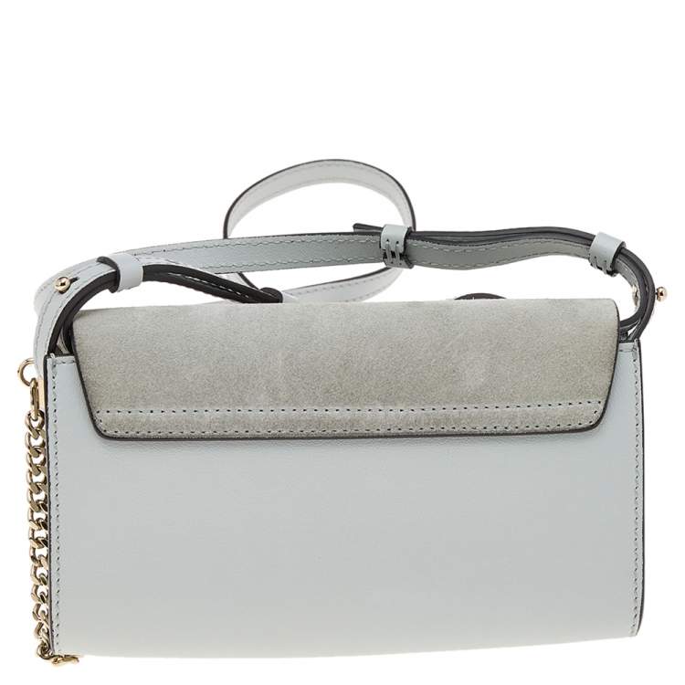 Pre Owned Chloe Light Blue Leather And Suede Mini Faye Shoulder Bag