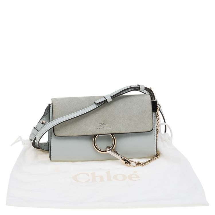 Pre Owned Chloe Light Blue Leather And Suede Mini Faye Shoulder Bag