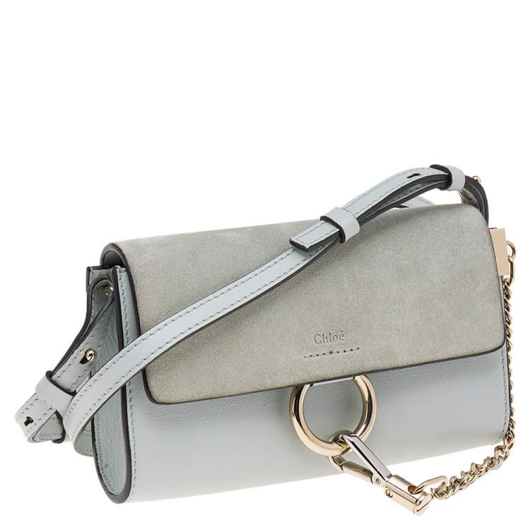 Pre Owned Chloe Light Blue Leather And Suede Mini Faye Shoulder Bag