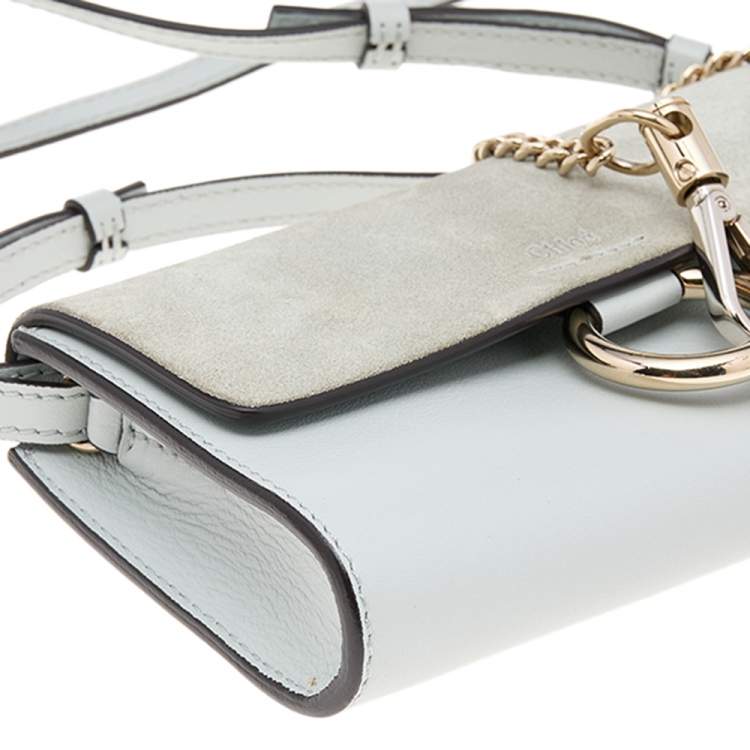 Pre Owned Chloe Light Blue Leather And Suede Mini Faye Shoulder Bag
