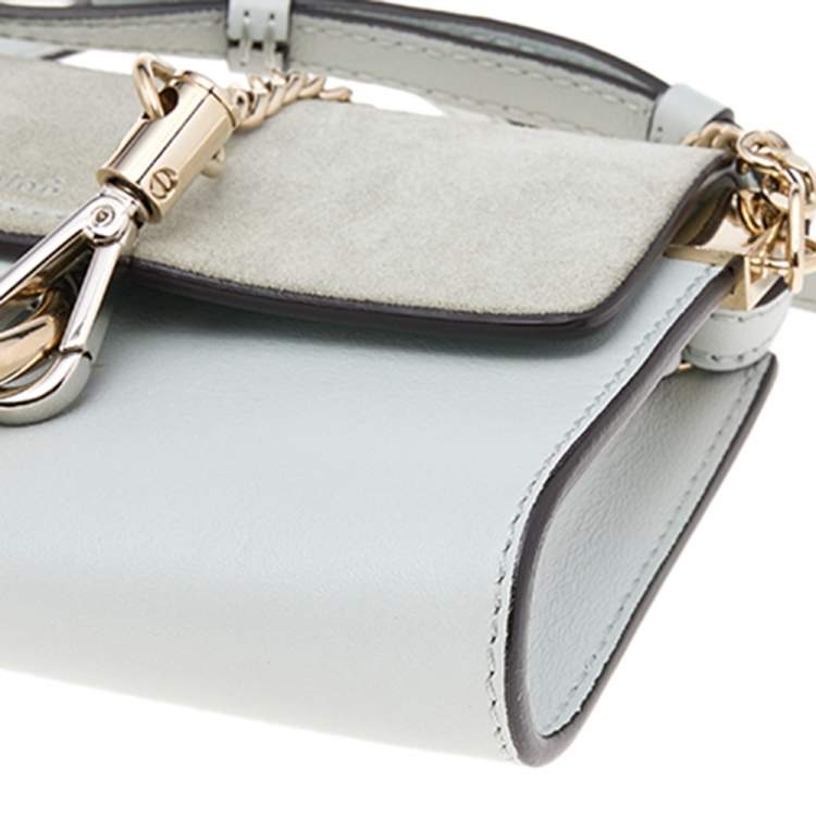 Pre Owned Chloe Light Blue Leather And Suede Mini Faye Shoulder Bag
