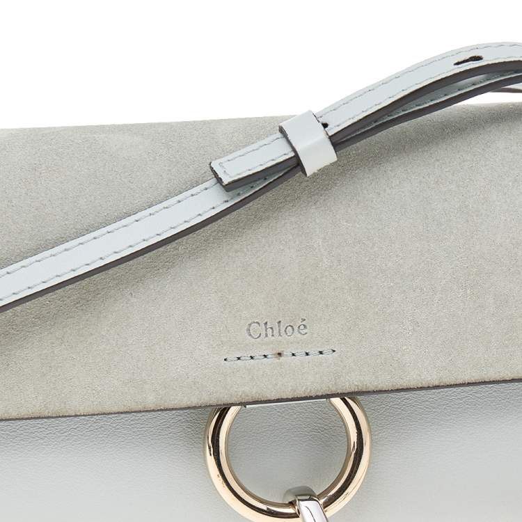 Pre Owned Chloe Light Blue Leather And Suede Mini Faye Shoulder Bag