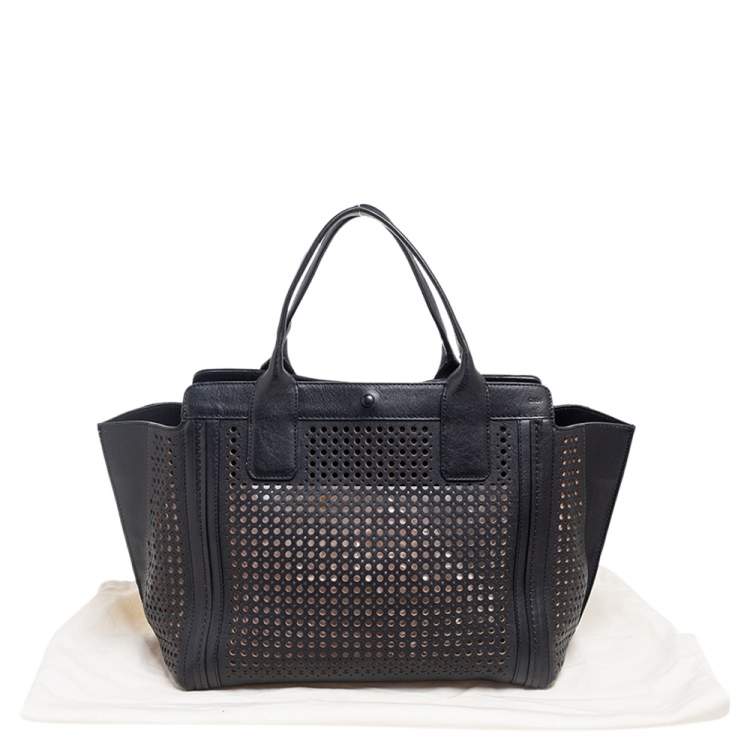 Pre Owned Chloe Black Perforated Leather Small Alison East/West Tote 
