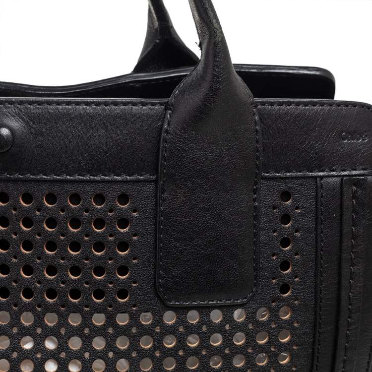 Pre Owned Chloe Black Perforated Leather Small Alison East/West Tote 