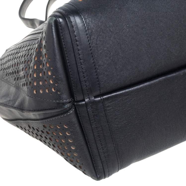 Pre Owned Chloe Black Perforated Leather Small Alison East/West Tote 