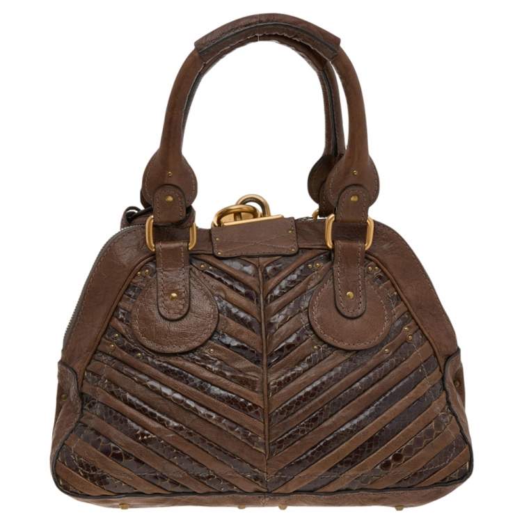 Pre Owned Chloe Brown Python and Leather Paddington Dome Satchel