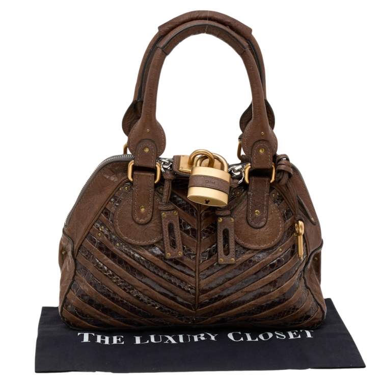 Pre Owned Chloe Brown Python and Leather Paddington Dome Satchel