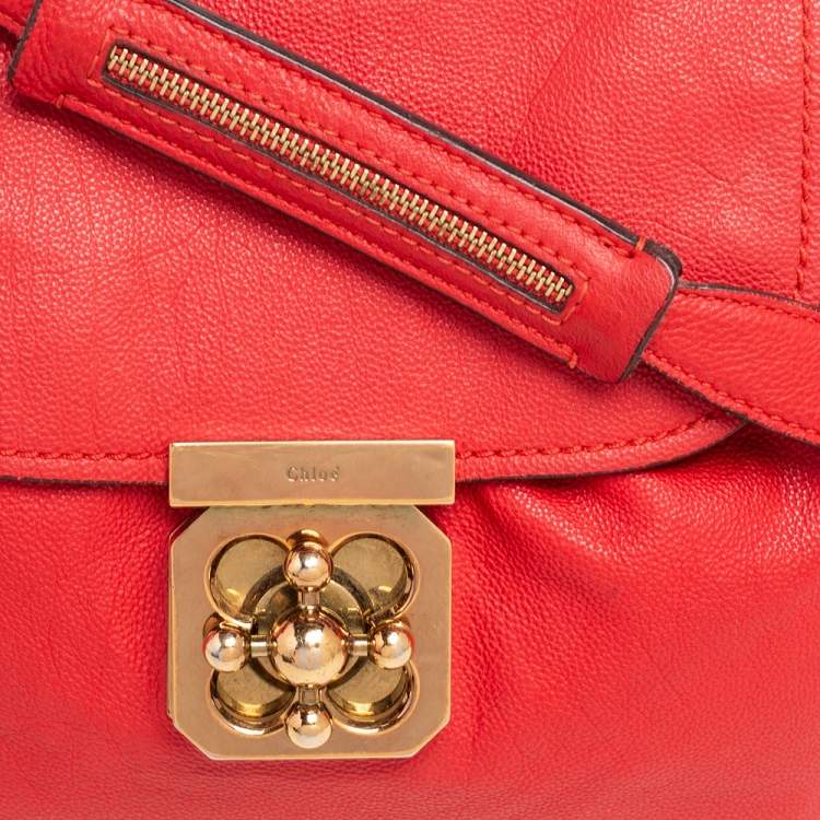 Pre Owned Chloe Red Leather Elsie Top Handle Bag