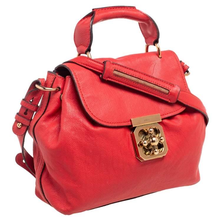Pre Owned Chloe Red Leather Elsie Top Handle Bag