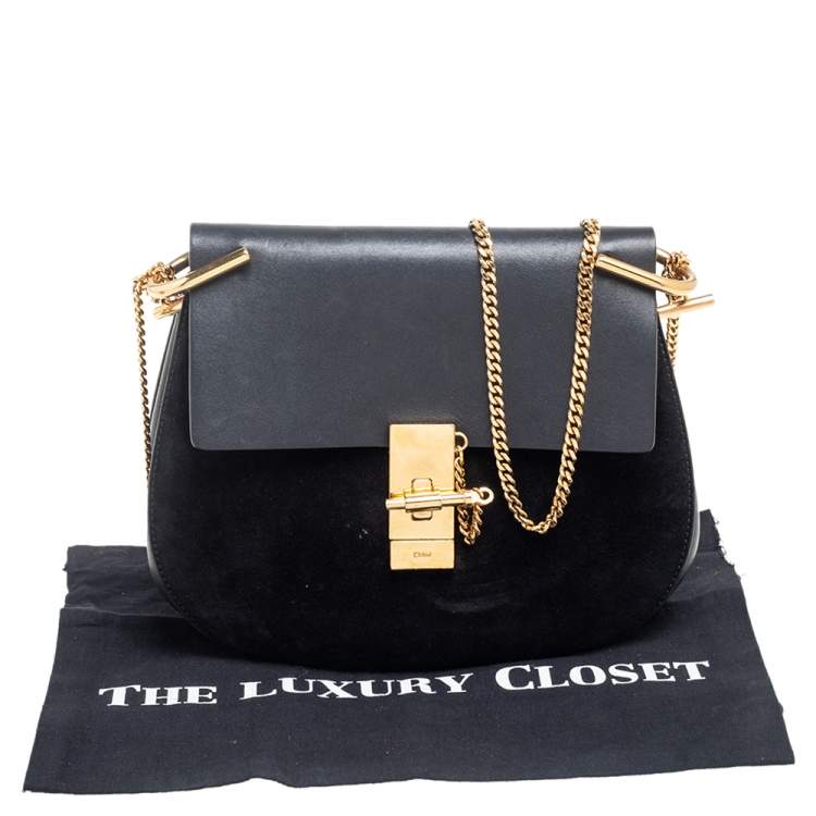 Pre Owned Chloe Black Leather and Suede Medium Drew Shoulder Bag