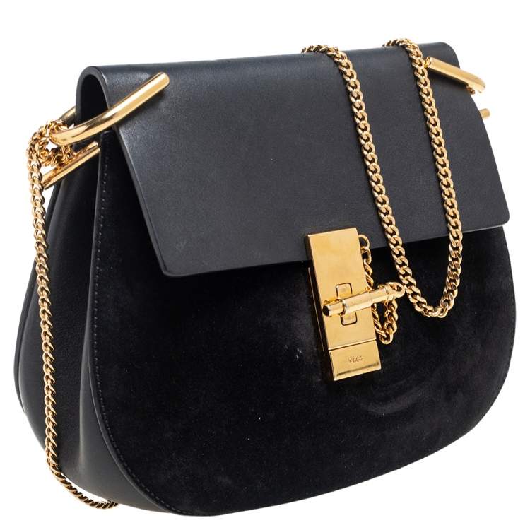 Pre Owned Chloe Black Leather and Suede Medium Drew Shoulder Bag