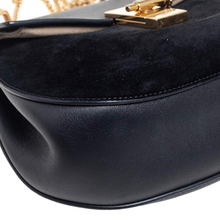 Pre Owned Chloe Black Leather and Suede Medium Drew Shoulder Bag