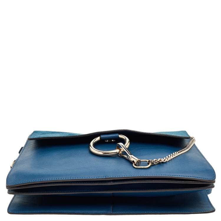 Pre Owned Chloe Blue Leather And Suede Medium Faye Shoulder Bag