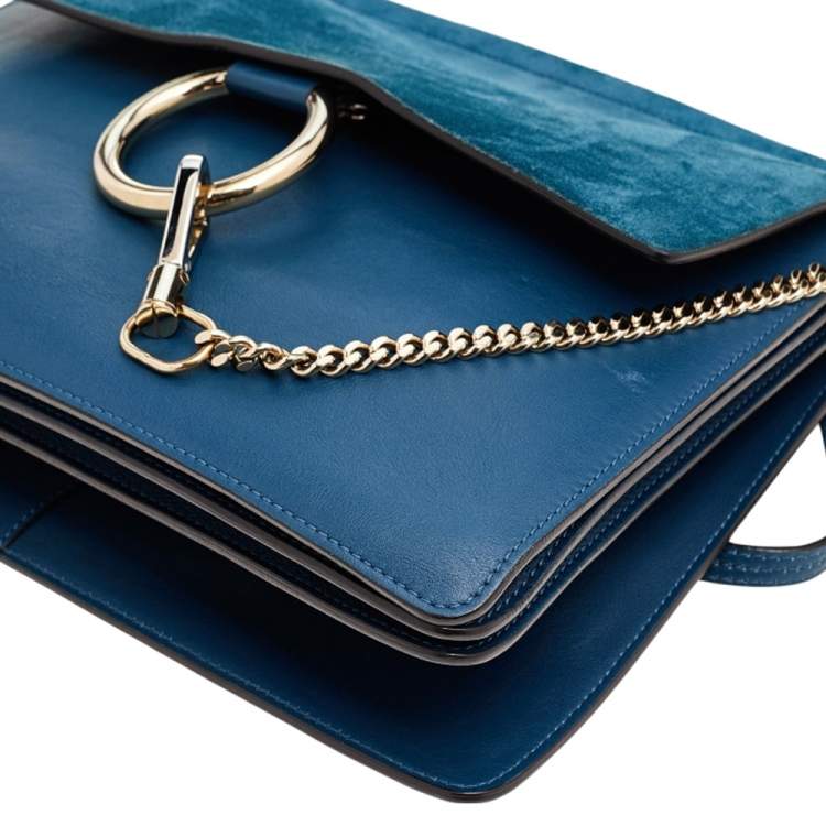 Pre Owned Chloe Blue Leather And Suede Medium Faye Shoulder Bag