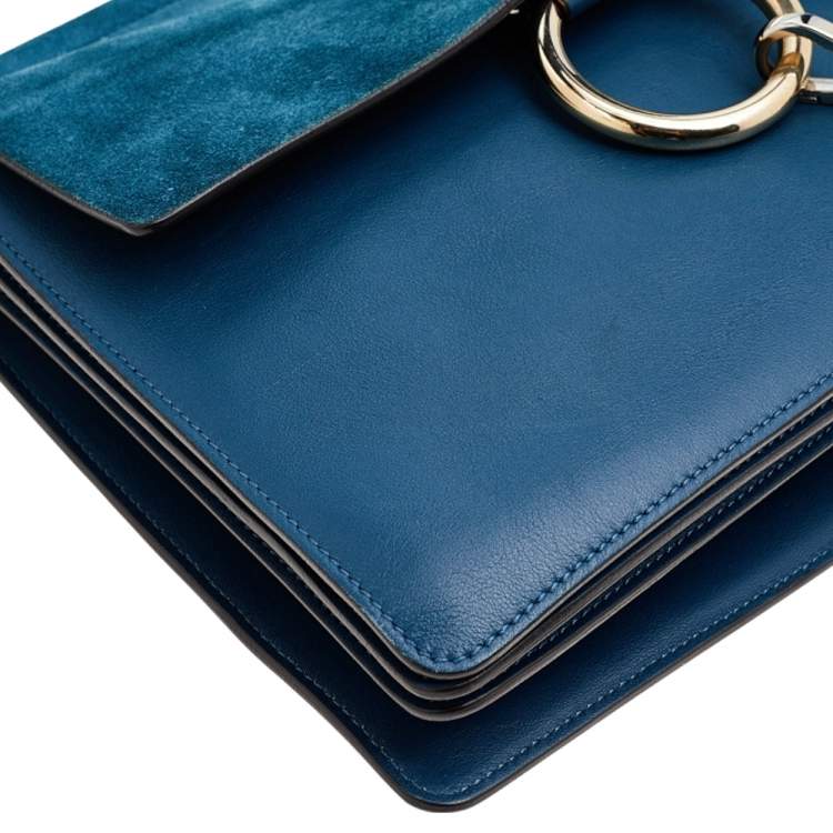 Pre Owned Chloe Blue Leather And Suede Medium Faye Shoulder Bag