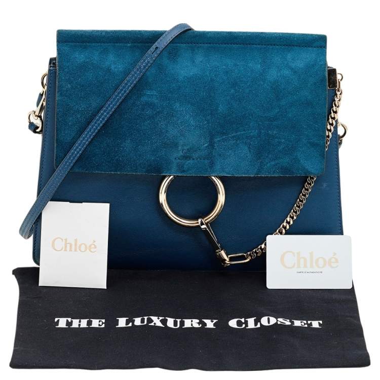 Pre Owned Chloe Blue Leather And Suede Medium Faye Shoulder Bag