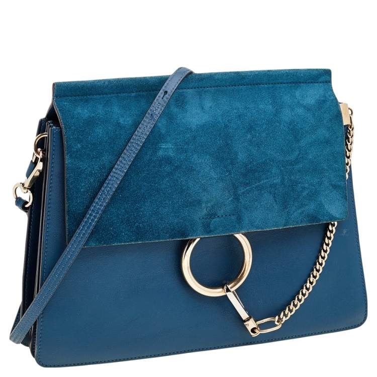Pre Owned Chloe Blue Leather And Suede Medium Faye Shoulder Bag