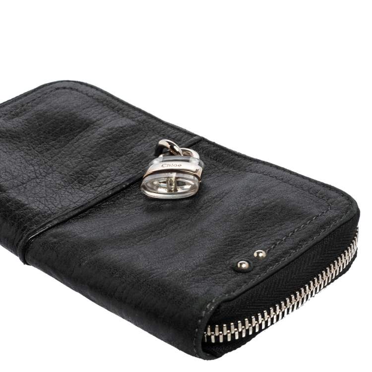 Pre Owned Chloe Black Leather Zip Around Paddington Wallet