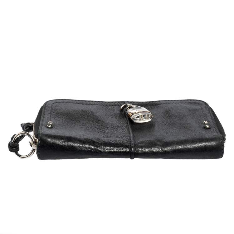 Pre Owned Chloe Black Leather Zip Around Paddington Wallet
