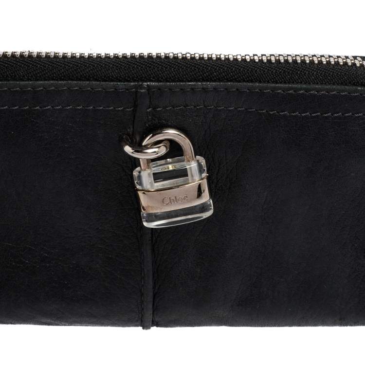 Pre Owned Chloe Black Leather Zip Around Paddington Wallet
